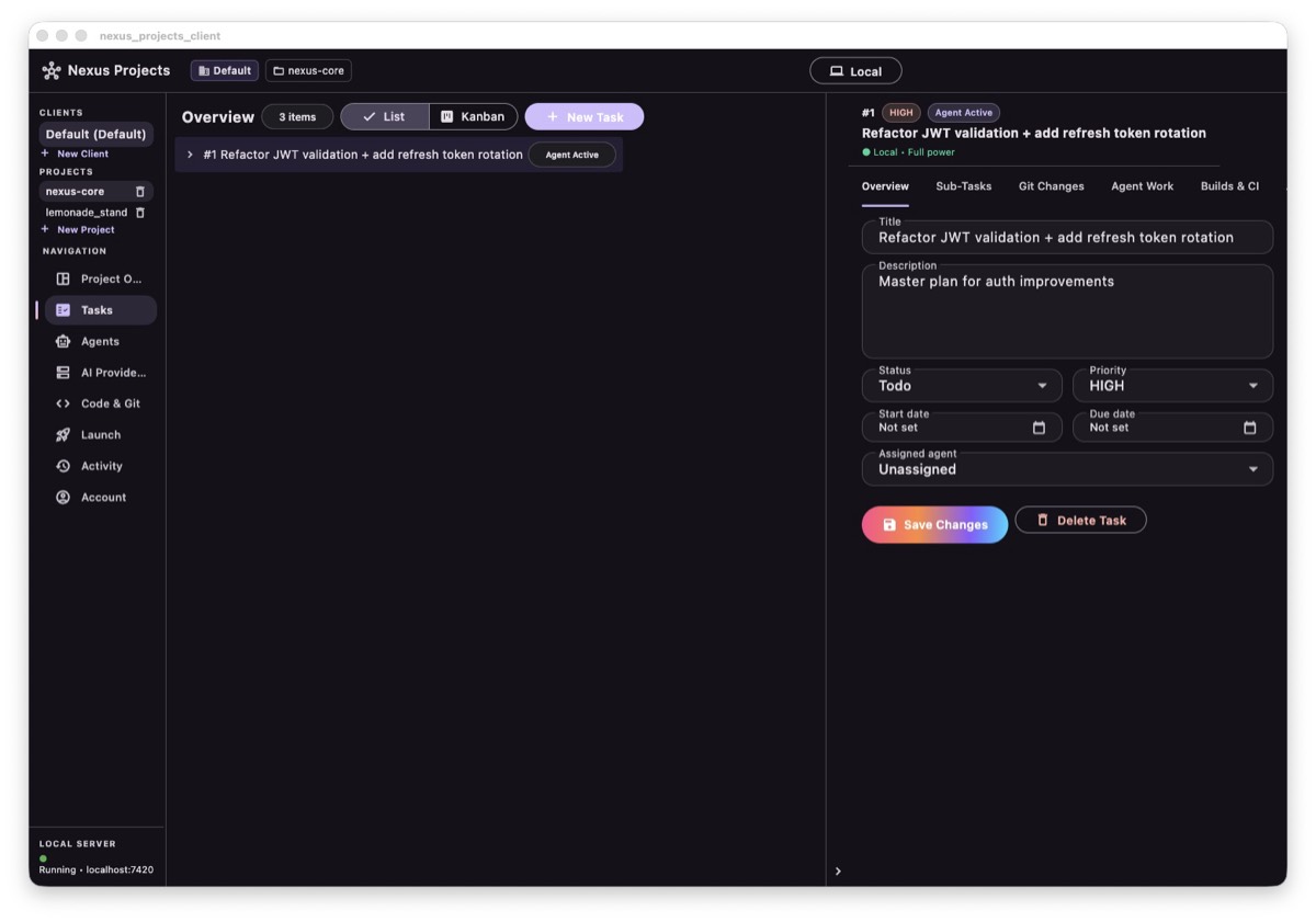 Task detail with tabs